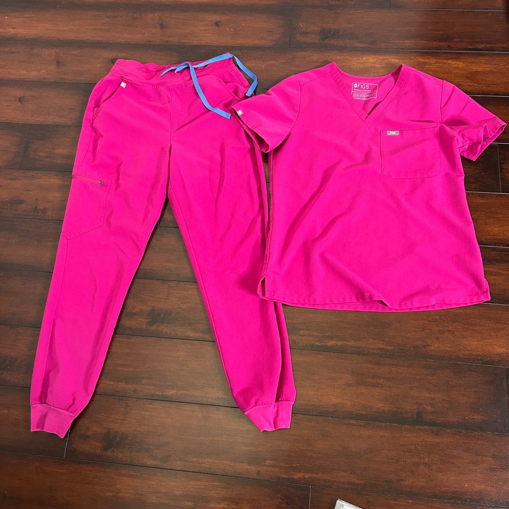 FIGS Scrub Set Women Small Catarina Top Zamora Jogger Magenta Pink